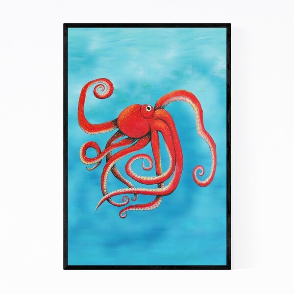 Noir Gallery Red Octopus Animal Painting Framed Art Print