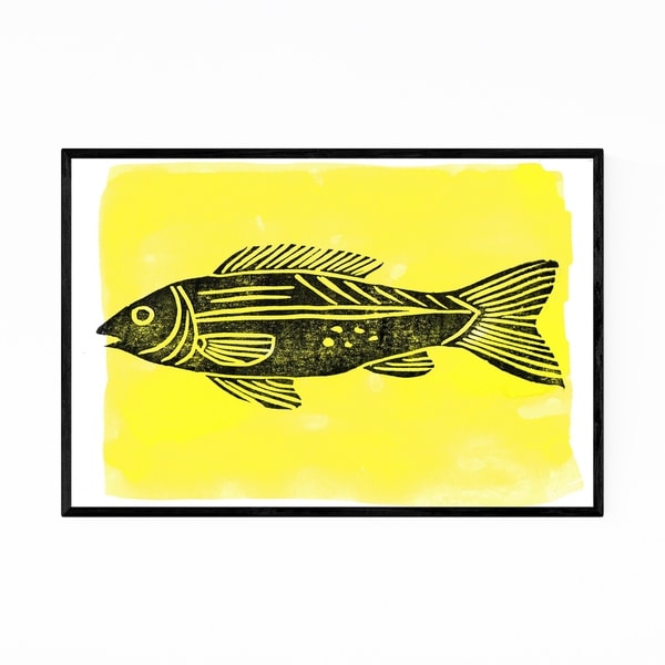 Noir Gallery Fish Nautical Coastal Linocut Framed Art Print