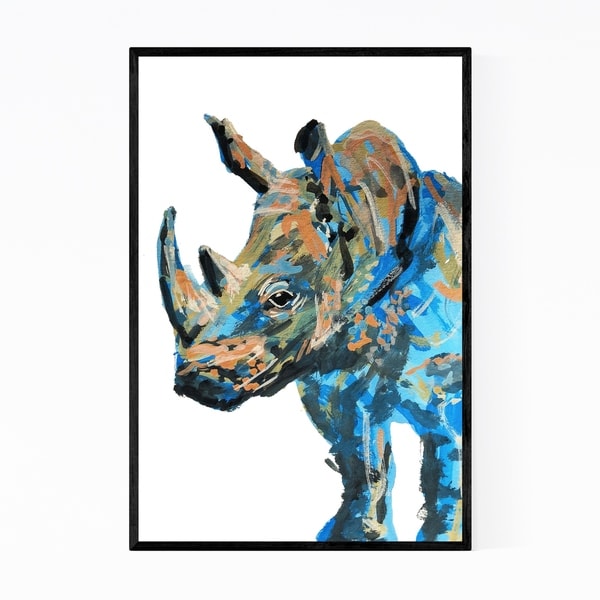 Noir Gallery Rhino Animal Wildlife Painting Framed Art Print