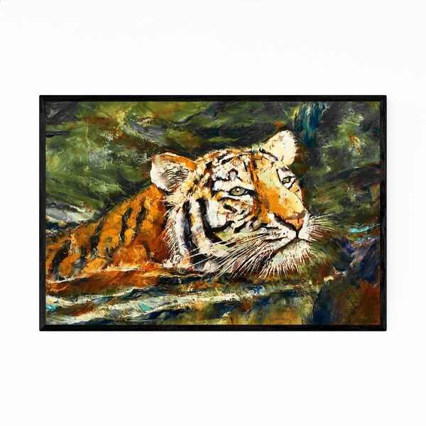 Noir Gallery Swimming Tiger Animal Painting Framed Art Print