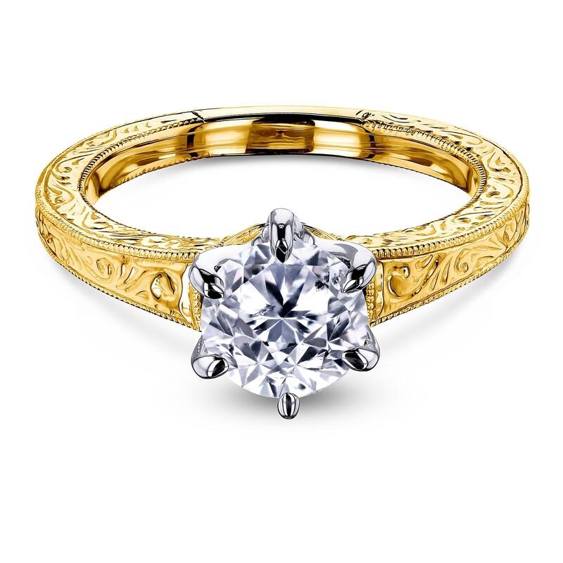Annello by Kobelli 14k Gold 1 Carat 6-Prong Diamond Solitaire Vintage Engagement Ring