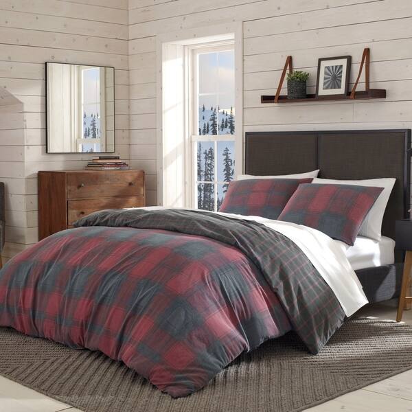 Shop Eddie Bauer Cattle River Plaid Red Duvet Cover Set On Sale