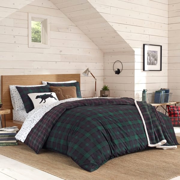 Shop Eddie Bauer Woodland Tartan Green Duvet Cover Set On Sale