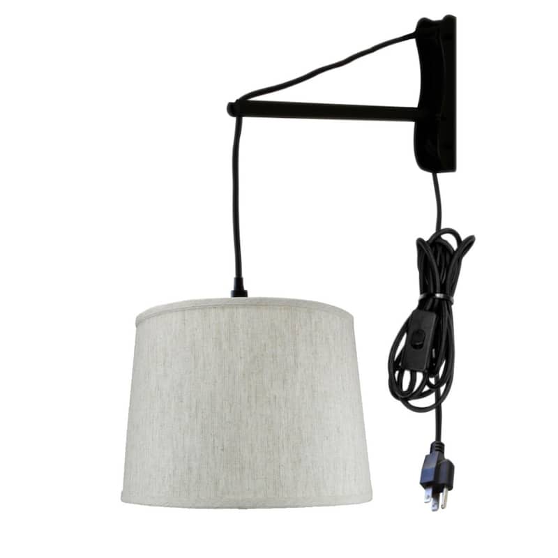 MAST Plug-In Wall Mount Pendant, 1 Light White Cord/Arm, Oatmeal