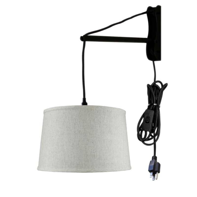 MAST Plug-In Wall Mount Pendant, 1 Light White Cord/Arm, Oatmeal