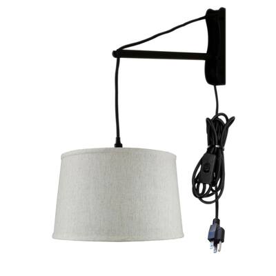 MAST Plug-In Wall Mount Pendant, 1 Light White Cord/Arm, Oatmeal