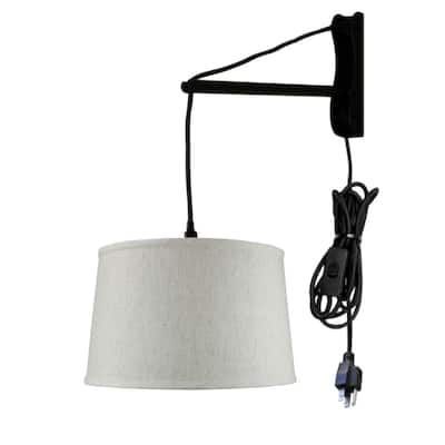 MAST Plug-In Wall Mount Pendant, 1 Light White Cord/Arm, Oatmeal