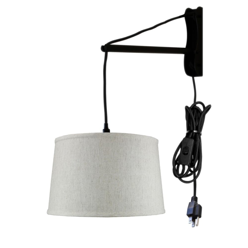 MAST Plug-In Wall Mount Pendant, 1 Light White Cord/Arm, Oatmeal