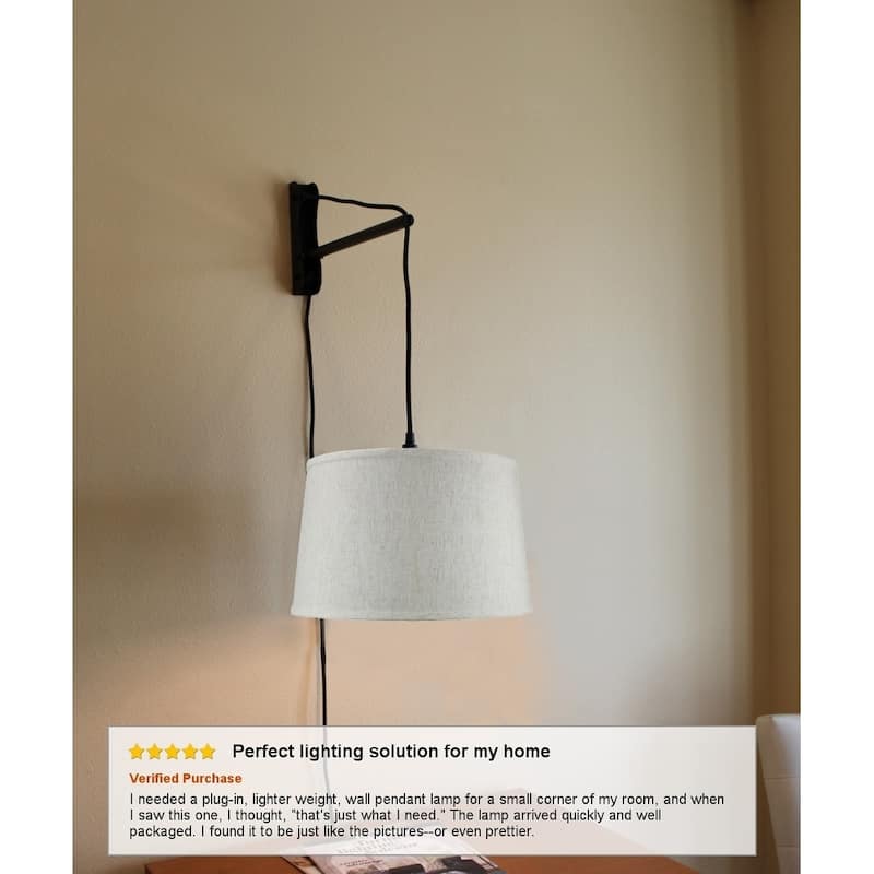 MAST Plug-In Wall Mount Pendant, 1 Light White Cord/Arm, Oatmeal