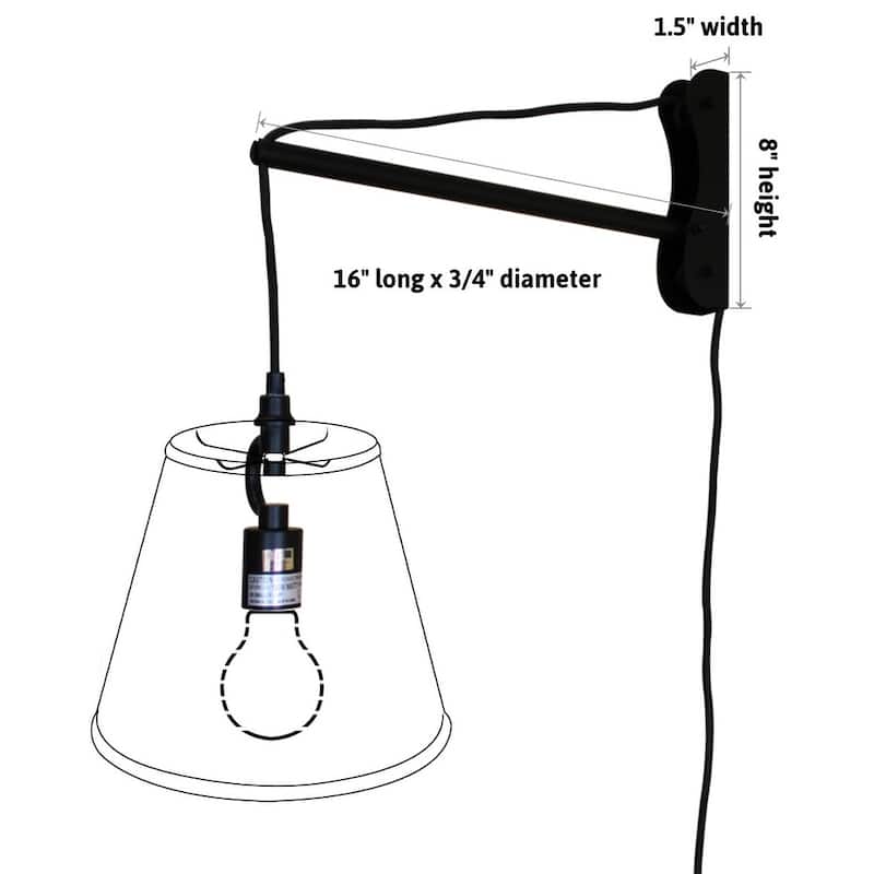 MAST Plug-In Wall Mount Pendant, 1 Light White Cord/Arm, White