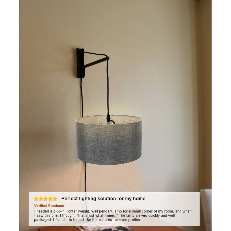 MAST Plug-In Wall Mount Pendant, 1 Light White Cord/Arm, Granite Gray