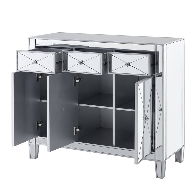 SEI Furniture Marter Glam Silver Mirror 3-Door Cabinet