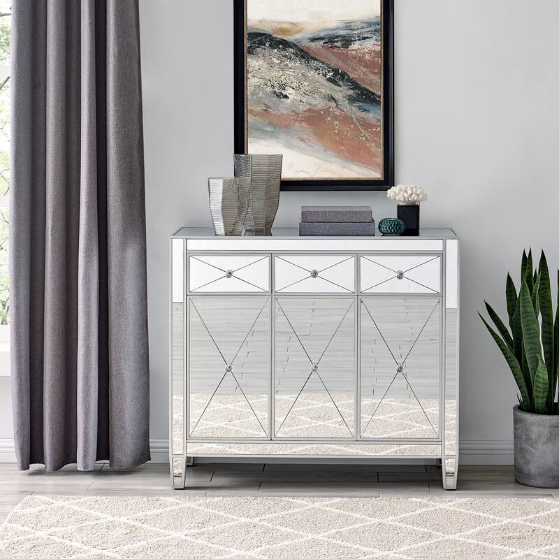 SEI Furniture Marter Glam Silver Mirror 3-Door Cabinet