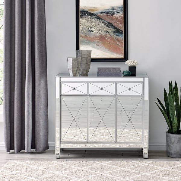 Silver Orchid Marter Glam Silver Mirror 3-Door Cabinet - On Sale ...