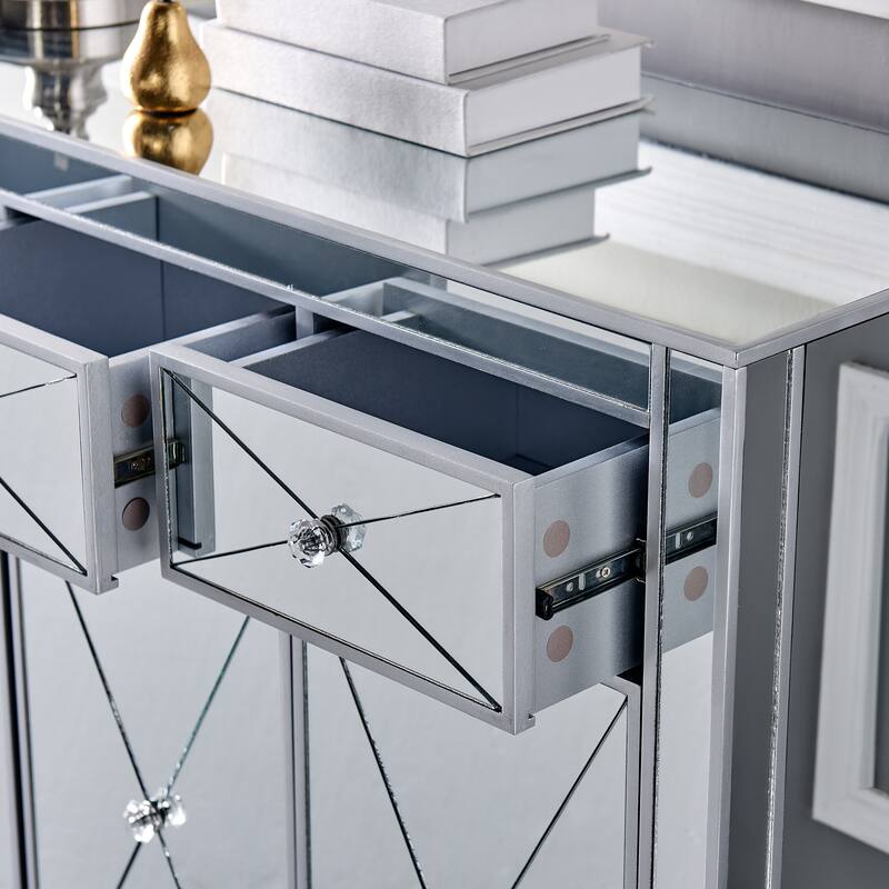 SEI Furniture Marter Glam Silver Mirror 3-Door Cabinet