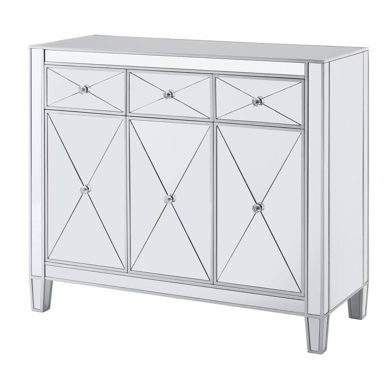 SEI Furniture Marter Glam Silver Mirror 3-Door Cabinet