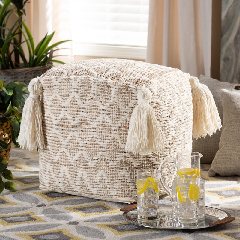 The Curated Nomad Wit Moroccan-inspired Handwoven Pouf Ottoman