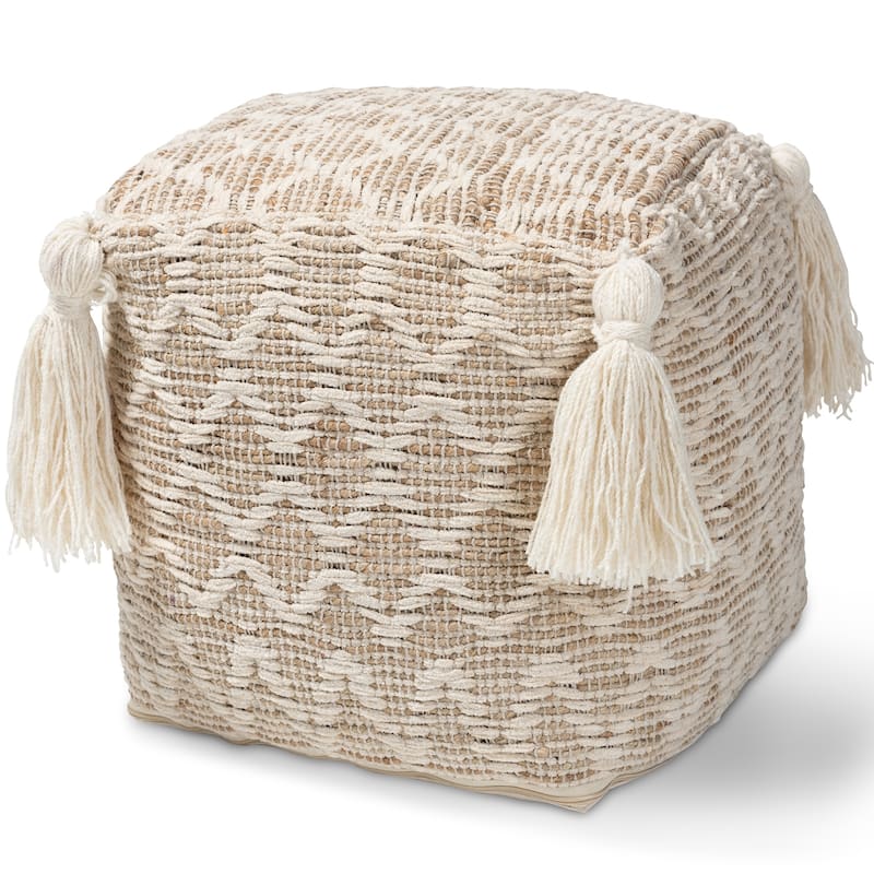 The Curated Nomad Wit Moroccan-inspired Handwoven Pouf Ottoman - N/A