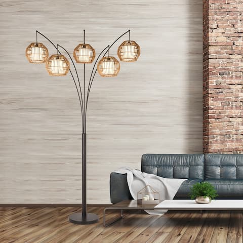 Artiva Bali 88" Oil Rubbed Bronze LED Arc lamp w/ Hancrafted Rattan, Dimmer