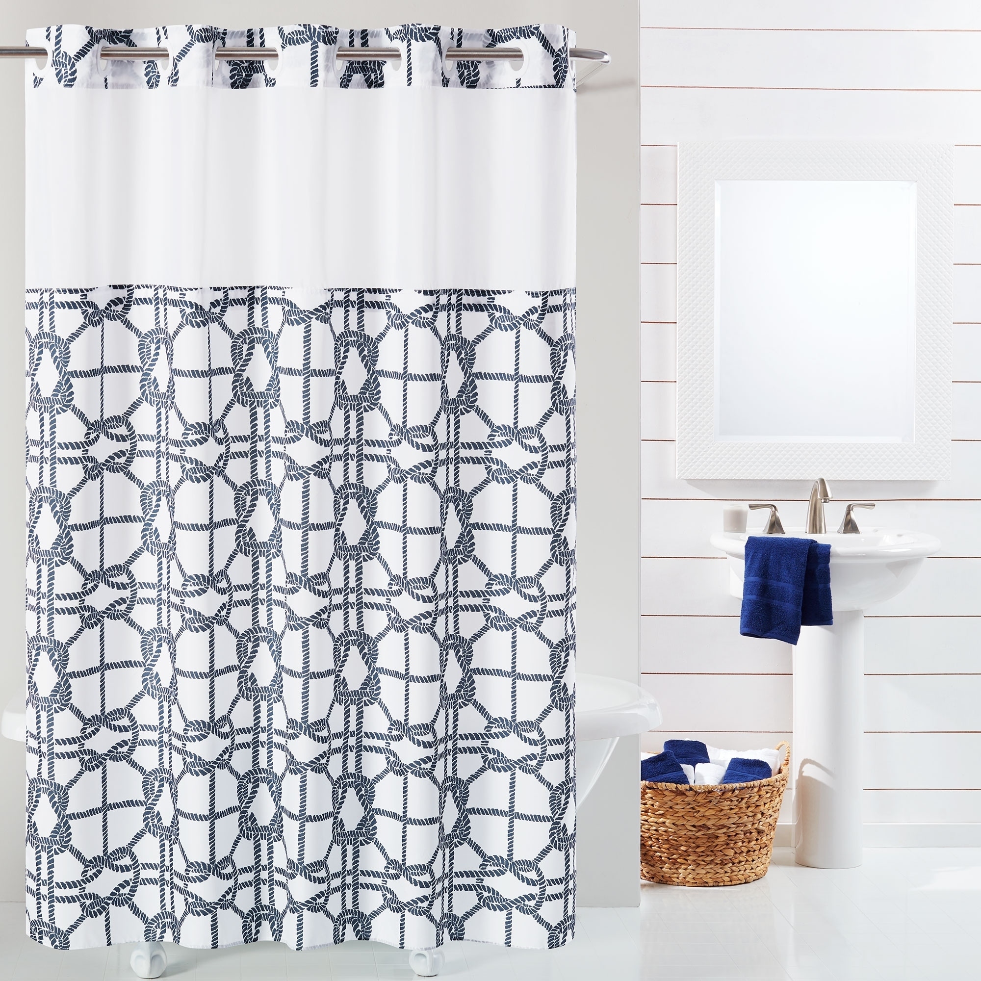 navy blue shower curtain liner
