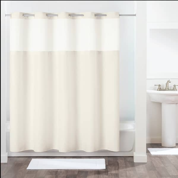 Porch & Den Hazelvern Plain Weave Ivory Shower Curtain with Liner Bed