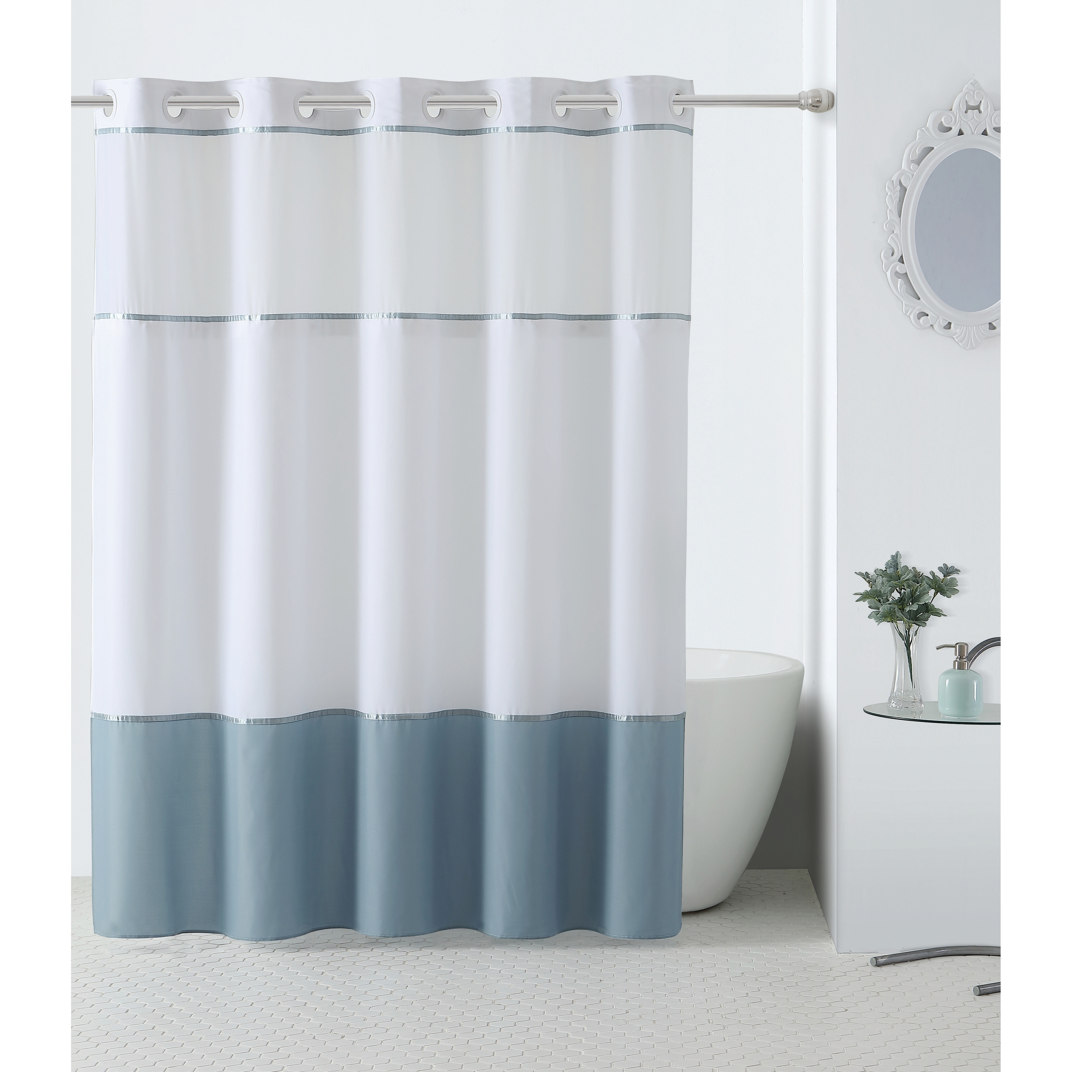 Hookless Windstar Shower Curtain With Peva Liner Blue Overstock 28727964