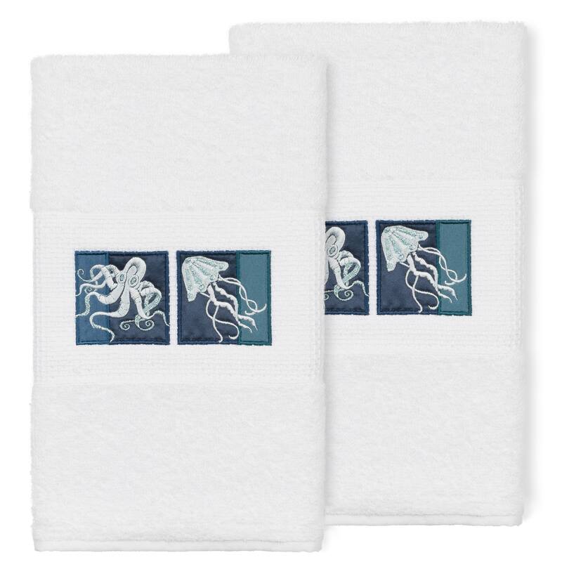 Authentic Hotel and Spa 100% Turkish Cotton AVA 2PC Embellished Hand Towel Set - White