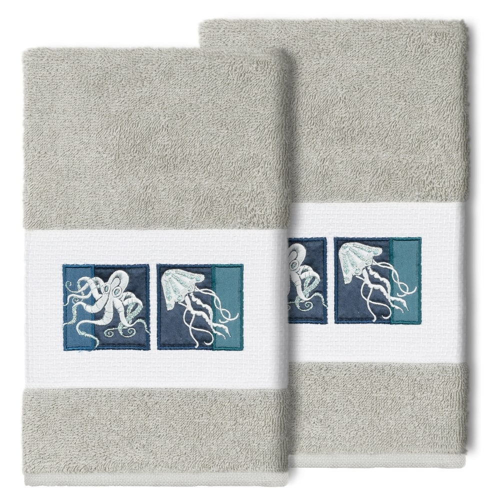 Authentic Hotel and Spa 100% Turkish Cotton AVA 2PC Embellished Hand Towel Set