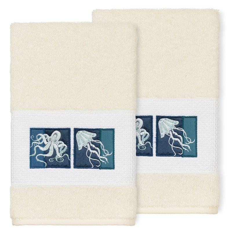 Authentic Hotel and Spa 100% Turkish Cotton AVA 2PC Embellished Hand Towel Set - Cream