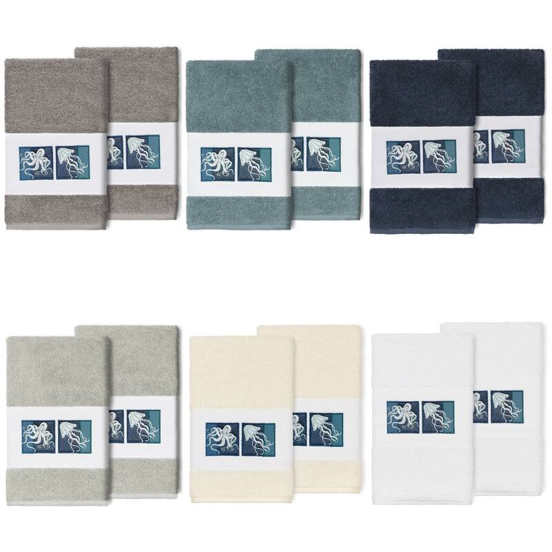 Authentic Hotel and Spa 100% Turkish Cotton AVA 2PC Embellished Hand Towel Set