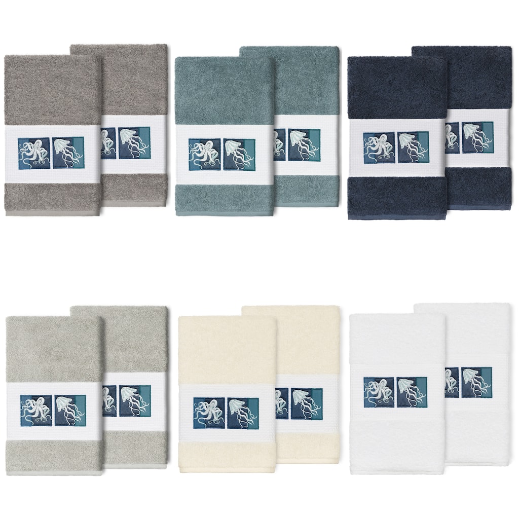 Authentic Hotel and Spa 100% Turkish Cotton AVA 2PC Embellished Hand Towel Set