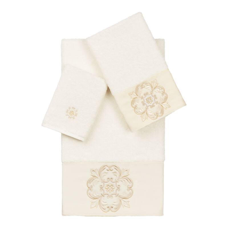 Authentic Hotel and Spa Textiles 100% Turkish Cotton Alyssa 3PC Embellished Towel Set - Cream