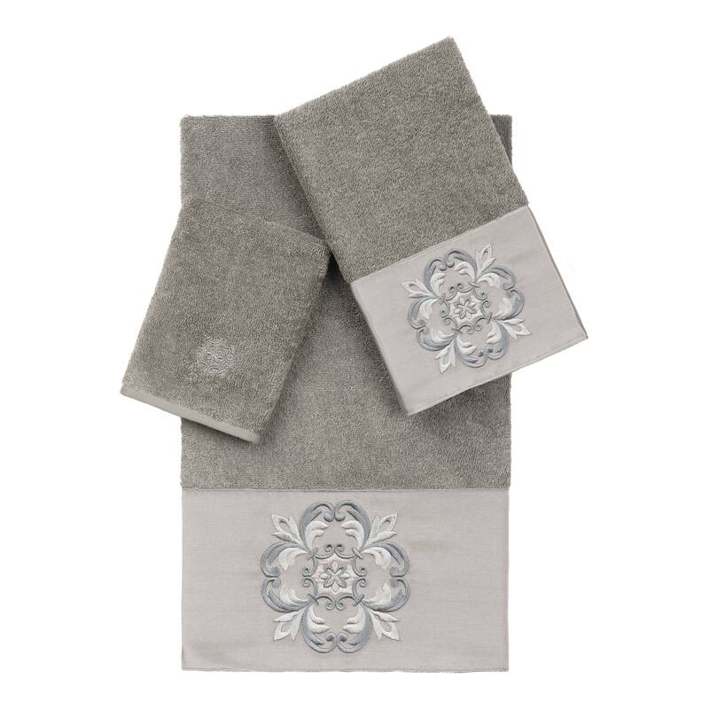 Authentic Hotel and Spa Textiles 100% Turkish Cotton Alyssa 3PC Embellished Towel Set - Dark Gray
