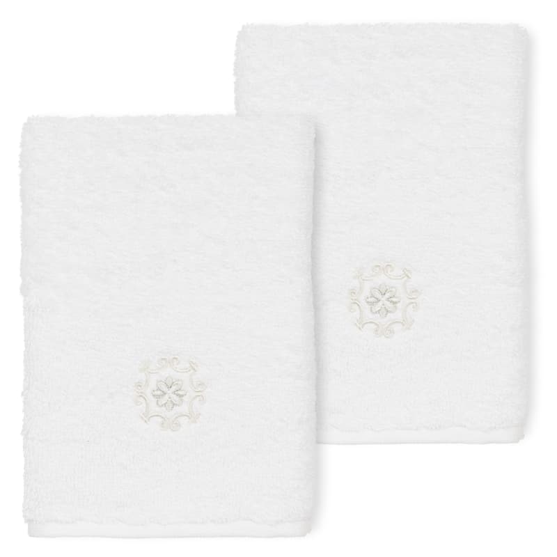 Authentic Hotel and Spa 100% Turkish Cotton Alyssa 2PC Embellished Washcloth Set - White