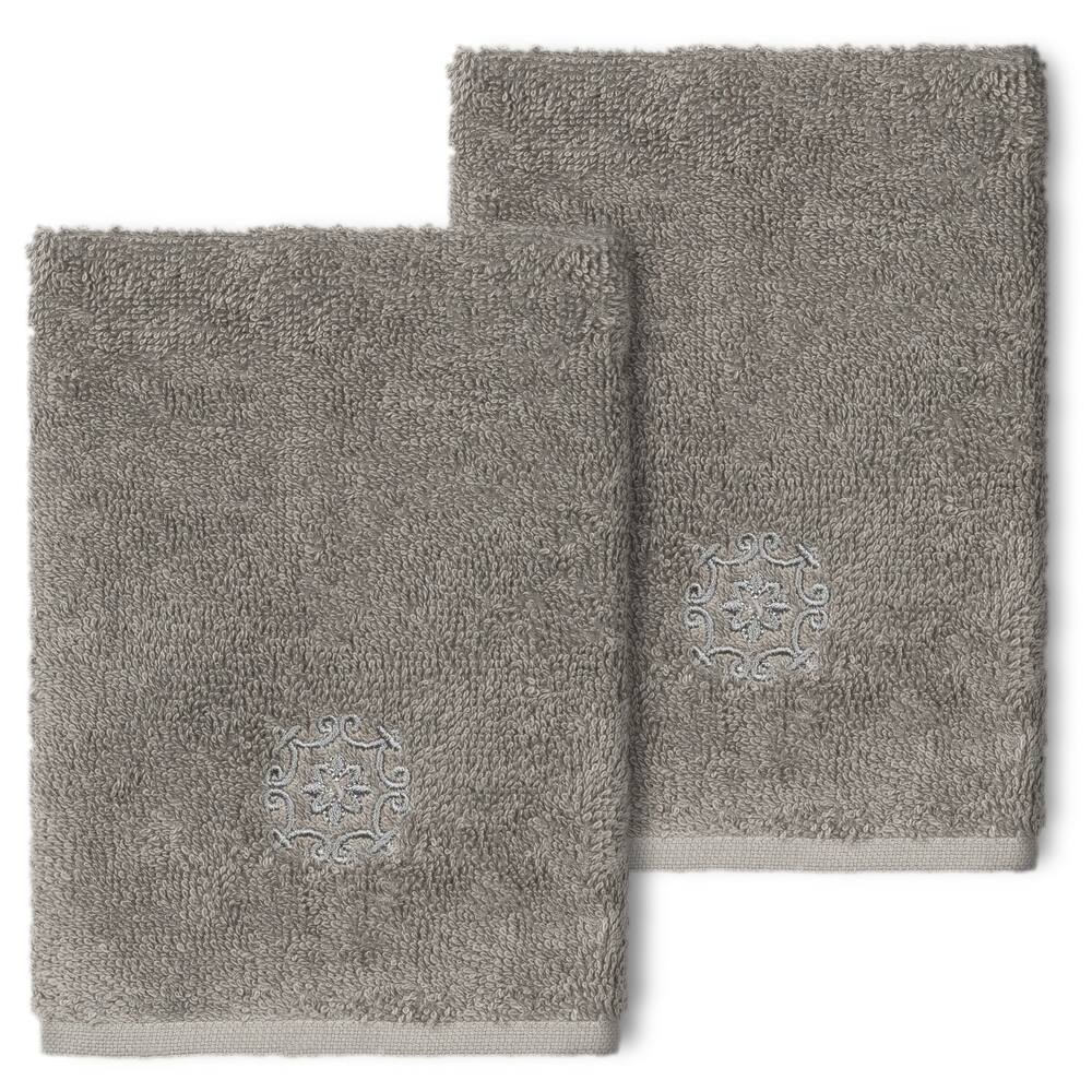 Authentic Hotel and Spa 100% Turkish Cotton Alyssa 2PC Embellished Washcloth Set
