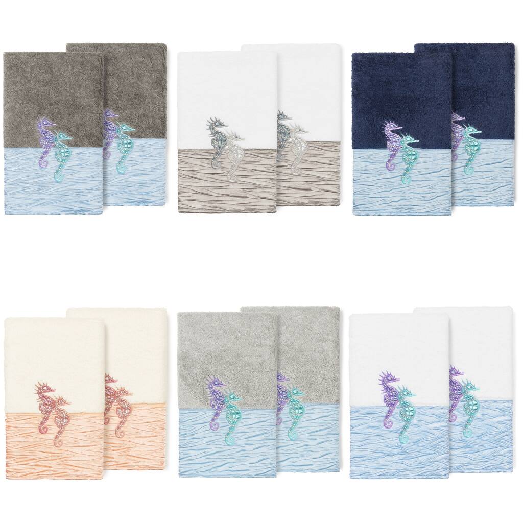 Porch & Den Palmire Turkish Cotton Seahorse Embroidered Hand Towel (Set of 2)