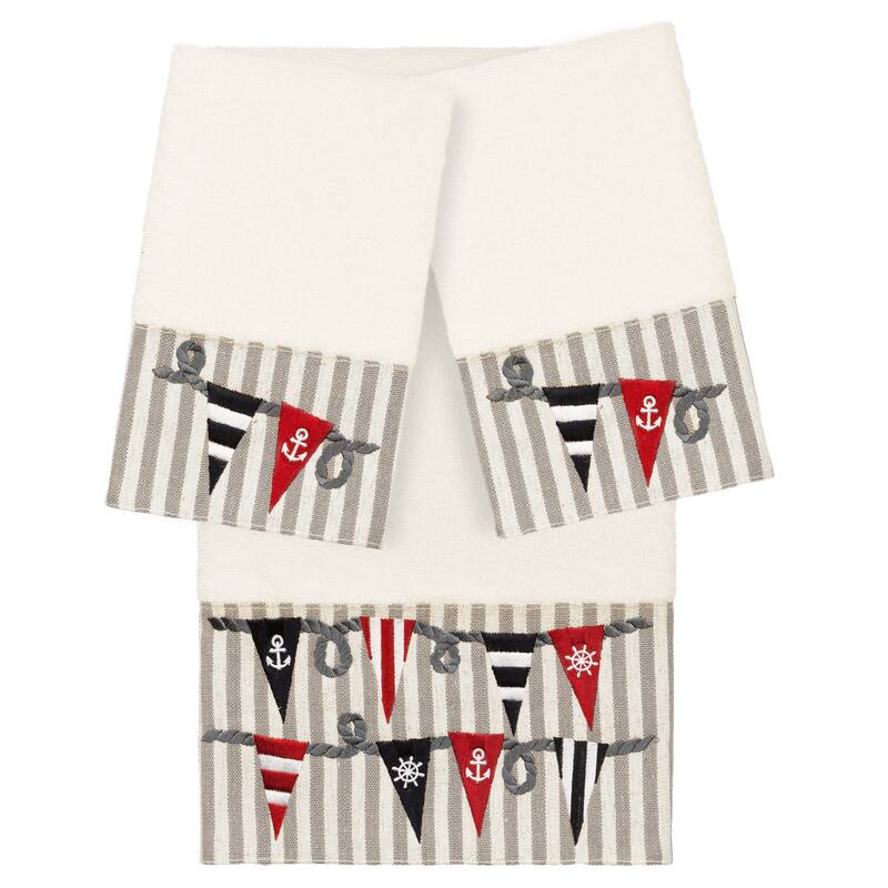 Authentic Hotel and Spa 100% Turkish Cotton Ethan 3PC Embellished Towel Set - Cream