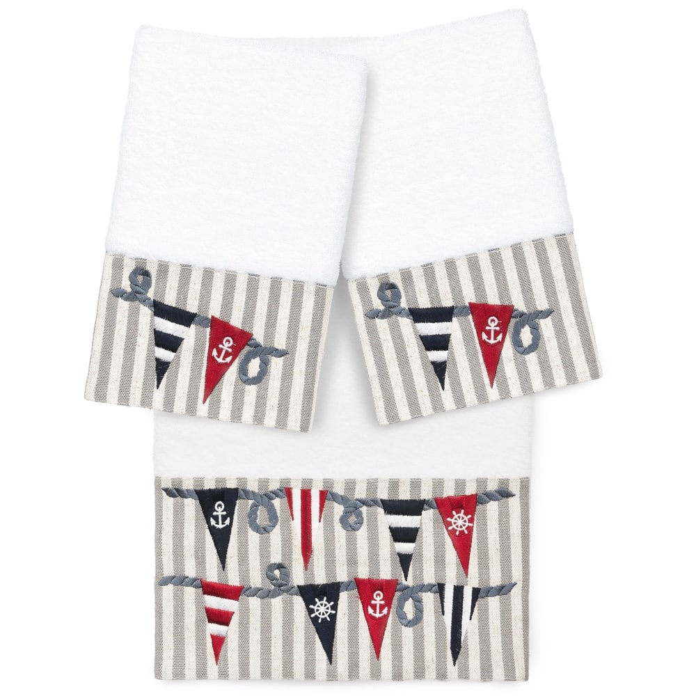 Authentic Hotel and Spa 100% Turkish Cotton Ethan 3PC Embellished Towel Set