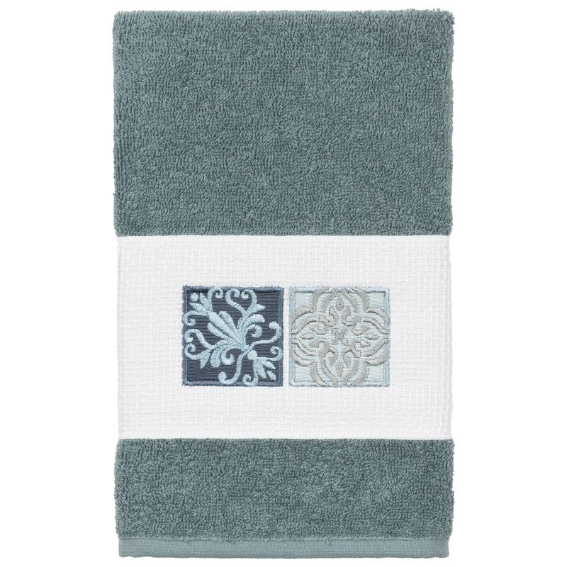 Authentic Hotel and Spa 100% Turkish Cotton Vivian Embellished Hand Towel - Teal