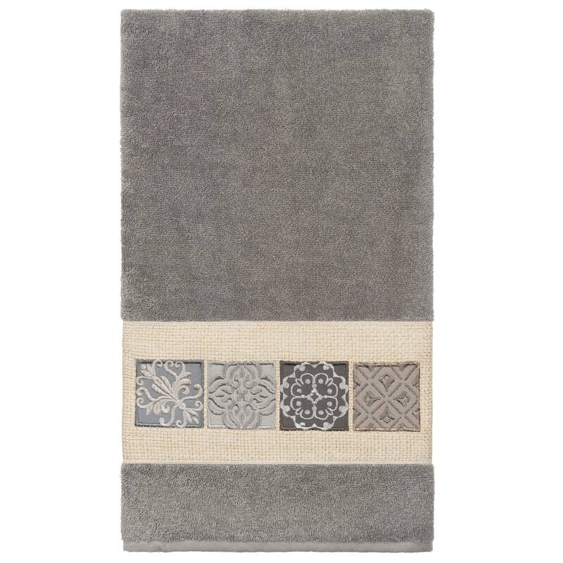 Authentic Hotel and Spa 100% Turkish Cotton Vivian Embellished Hand Towel - Dark Gray
