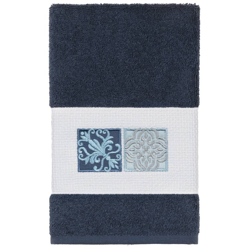 Authentic Hotel and Spa 100% Turkish Cotton Vivian Embellished Hand Towel - Midnight Blue
