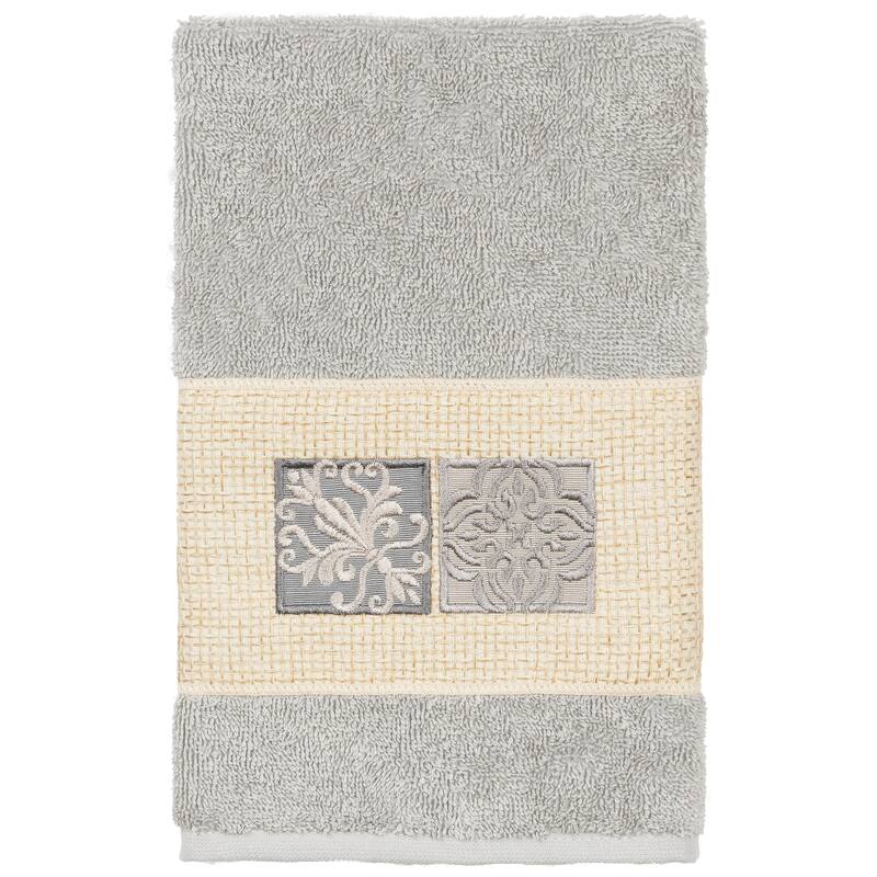 Authentic Hotel and Spa 100% Turkish Cotton Vivian Embellished Hand Towel - Light Gray