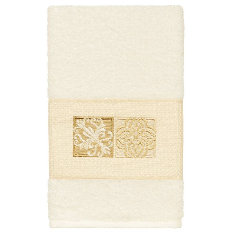 Authentic Hotel and Spa 100% Turkish Cotton Vivian Embellished Hand Towel - Cream