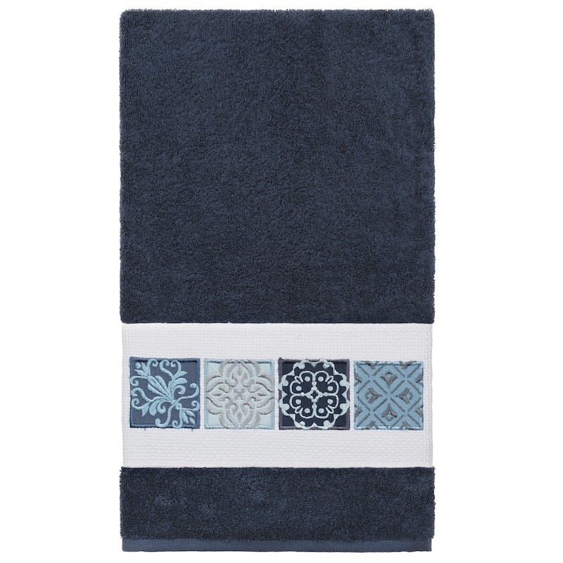Authentic Hotel and Spa 100% Turkish Cotton Vivian Embellished Bath Towel - Midnight Blue
