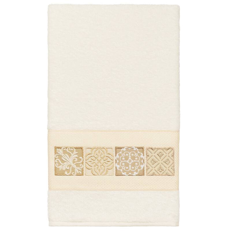 Authentic Hotel and Spa 100% Turkish Cotton Vivian Embellished Bath Towel - Cream