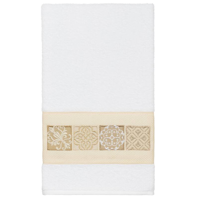 Authentic Hotel and Spa 100% Turkish Cotton Vivian Embellished Bath Towel - White