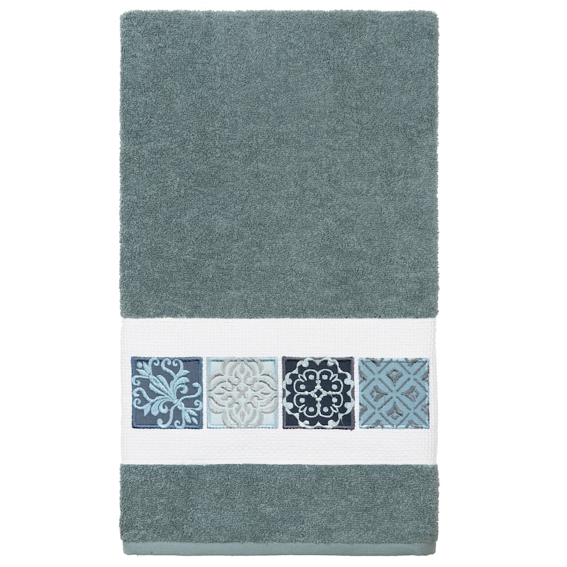 Authentic Hotel and Spa 100% Turkish Cotton Vivian Embellished Bath Towel - Teal