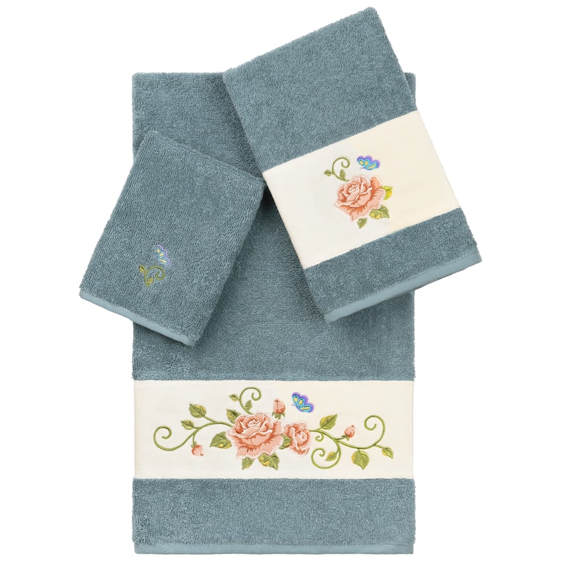 Authentic Hotel and Spa 100% Turkish Cotton Rebecca 3PC Embellished Towel Set - Teal
