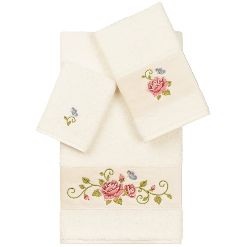 Authentic Hotel and Spa 100% Turkish Cotton Rebecca 3PC Embellished Towel Set - Cream