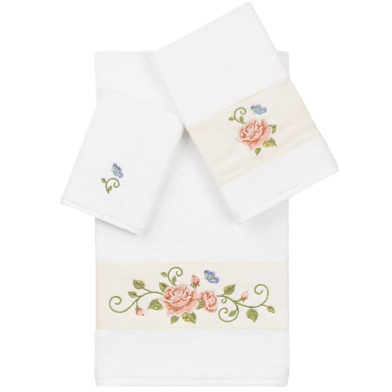 Authentic Hotel and Spa 100% Turkish Cotton Rebecca 3PC Embellished Towel Set - White